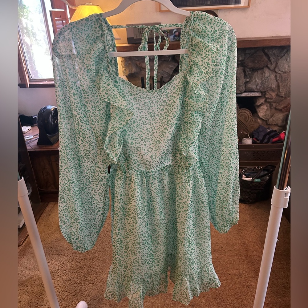 Green Floral Ruffle Dress